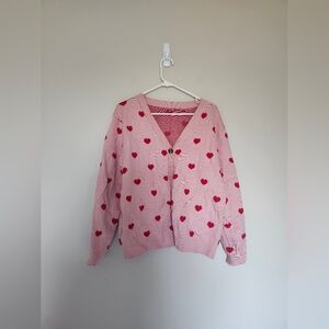 SHEIN Curve Pink Cardigan with Red Hearts Valentines Day Sweater 1XL